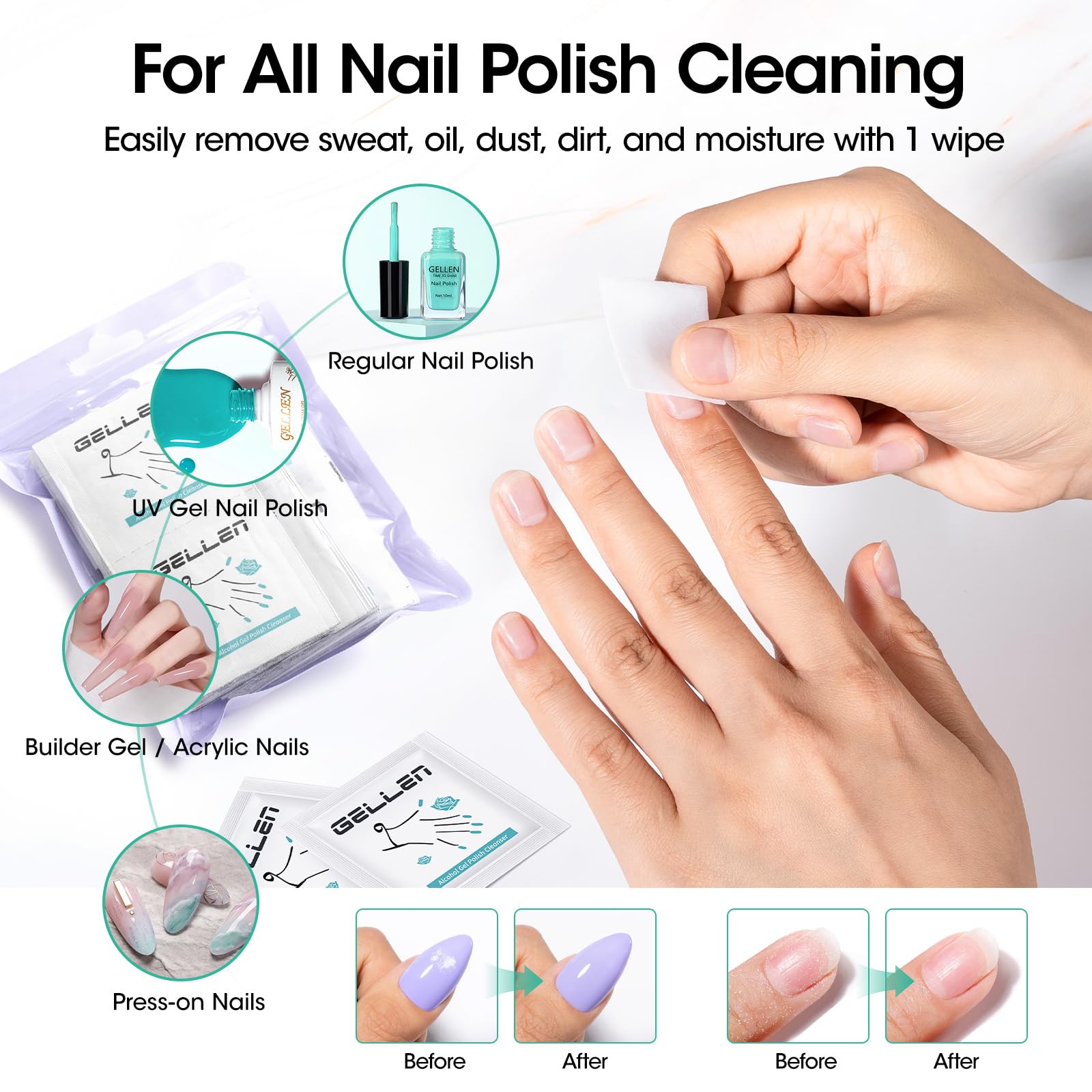 GELLEN pad removing gel polish illustrating efficient, fast removal