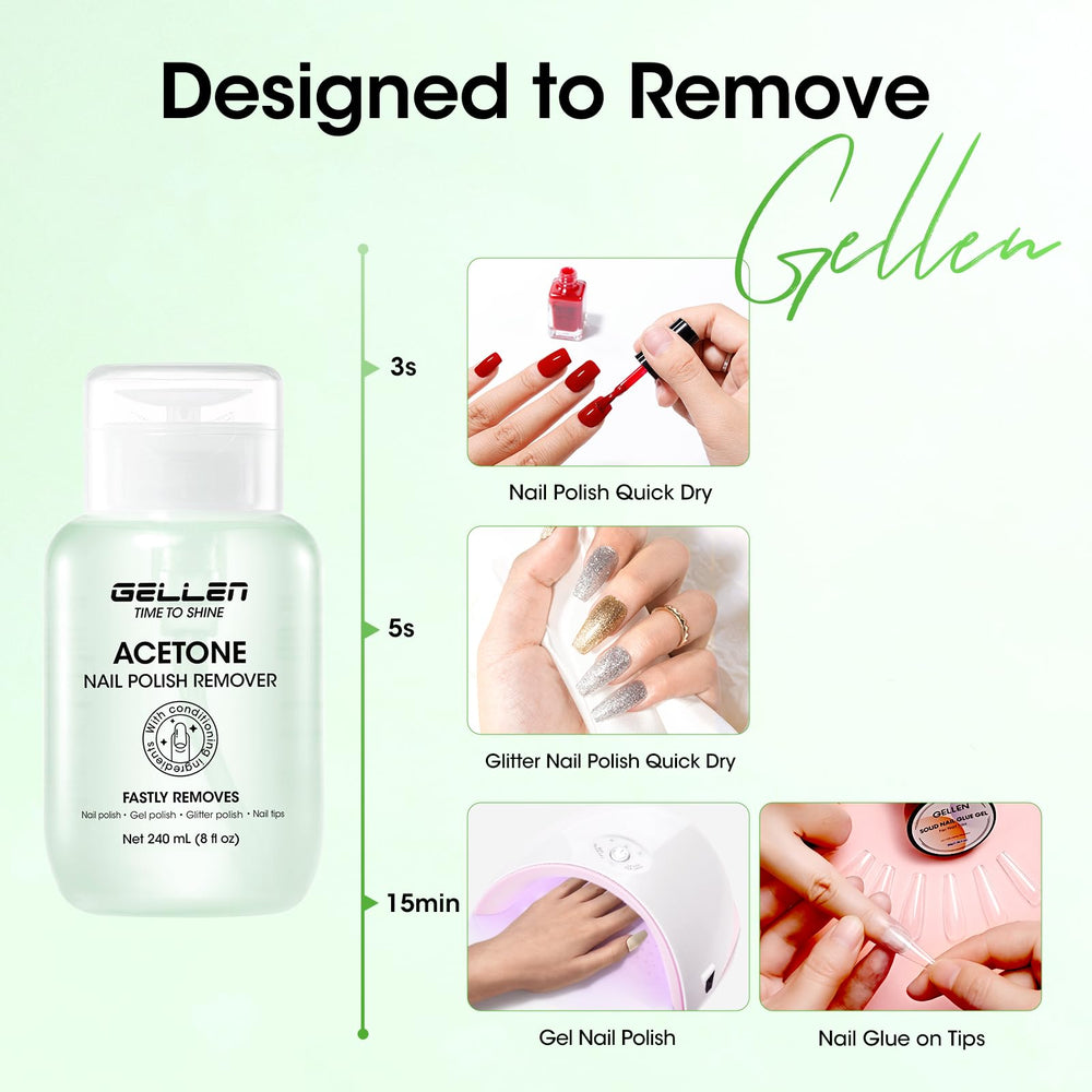 GELLEN bottle beside common objects showing 8 fl oz capacity advantage
