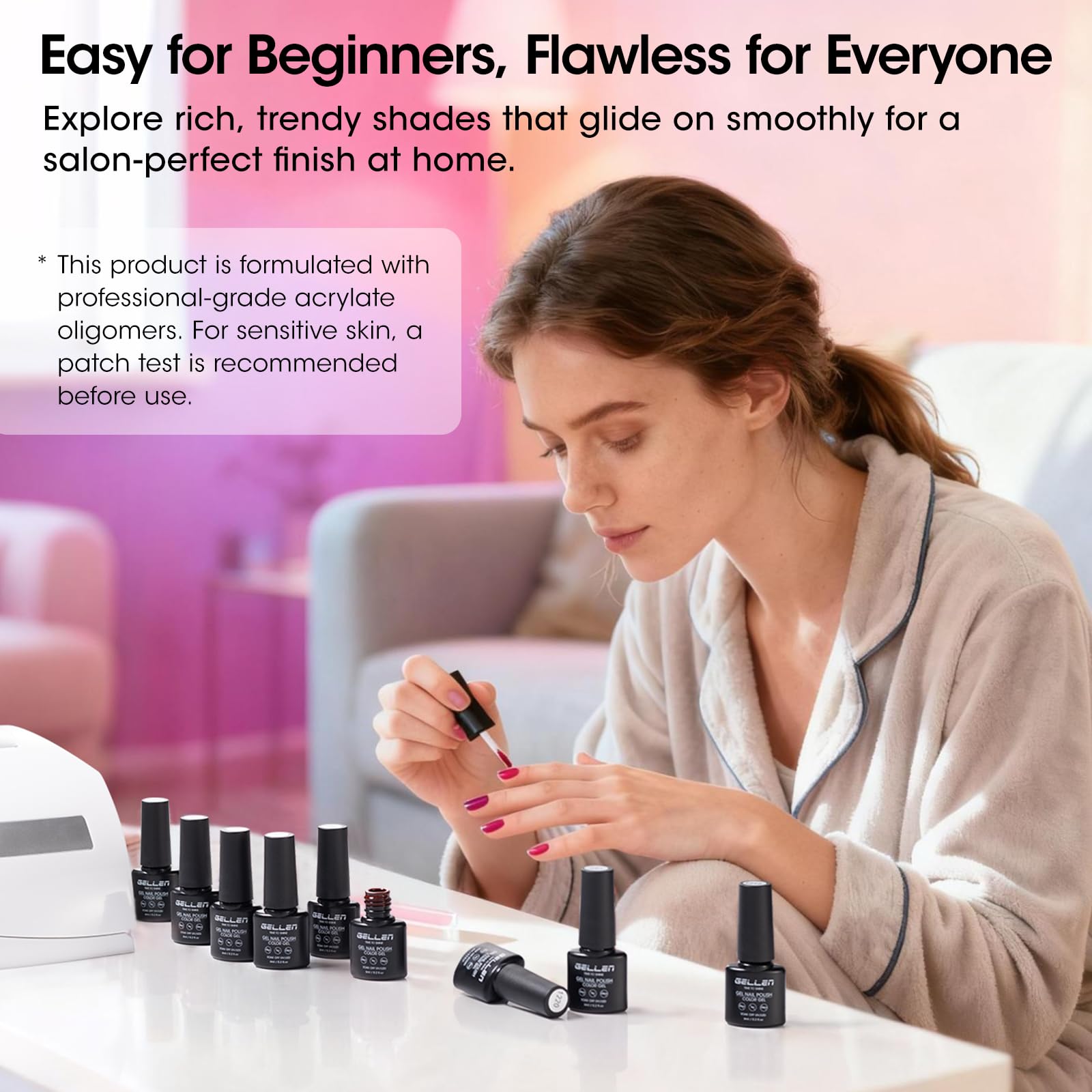 GELLEN scale with hand showing bottle size and practical value for many manicures