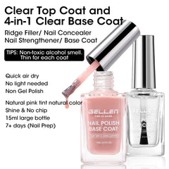 GELLEN sheer pink base and clear top coat bottles paired for convenience
