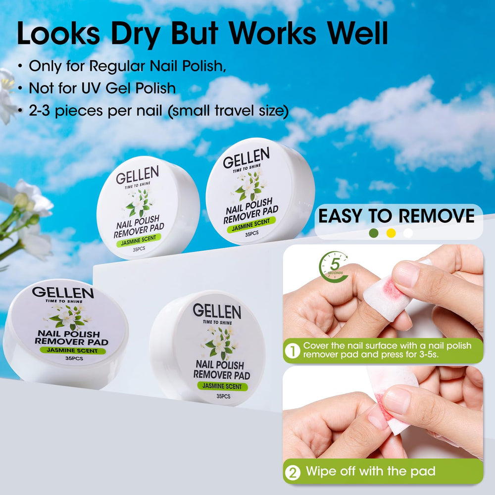 GELLEN single pad held between fingers showing ready-to-use wipe for fast polish removal benefit