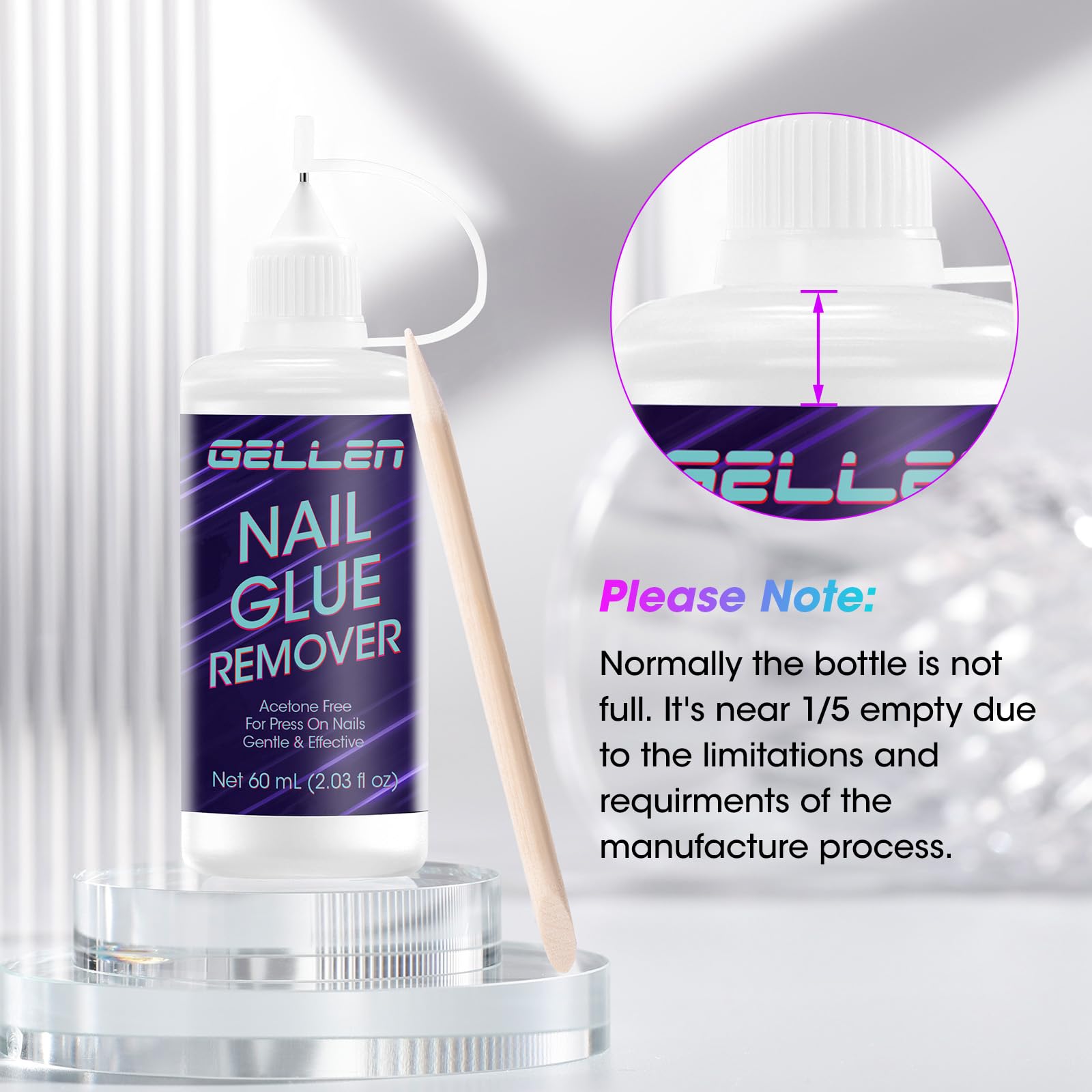 GELLEN bottle beside a ruler showing compact 2.03 fl oz scale