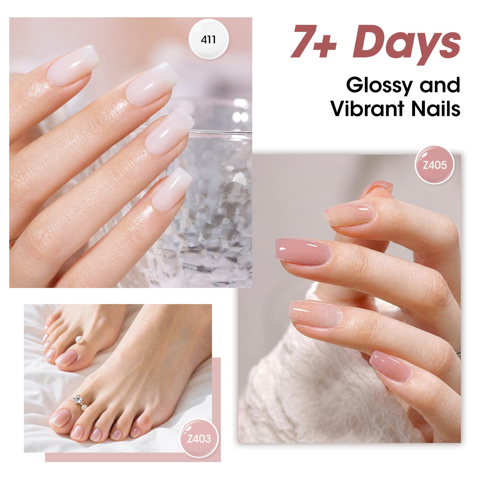 GELLEN swatch fan displaying all six nude and milky translucent shades for choice