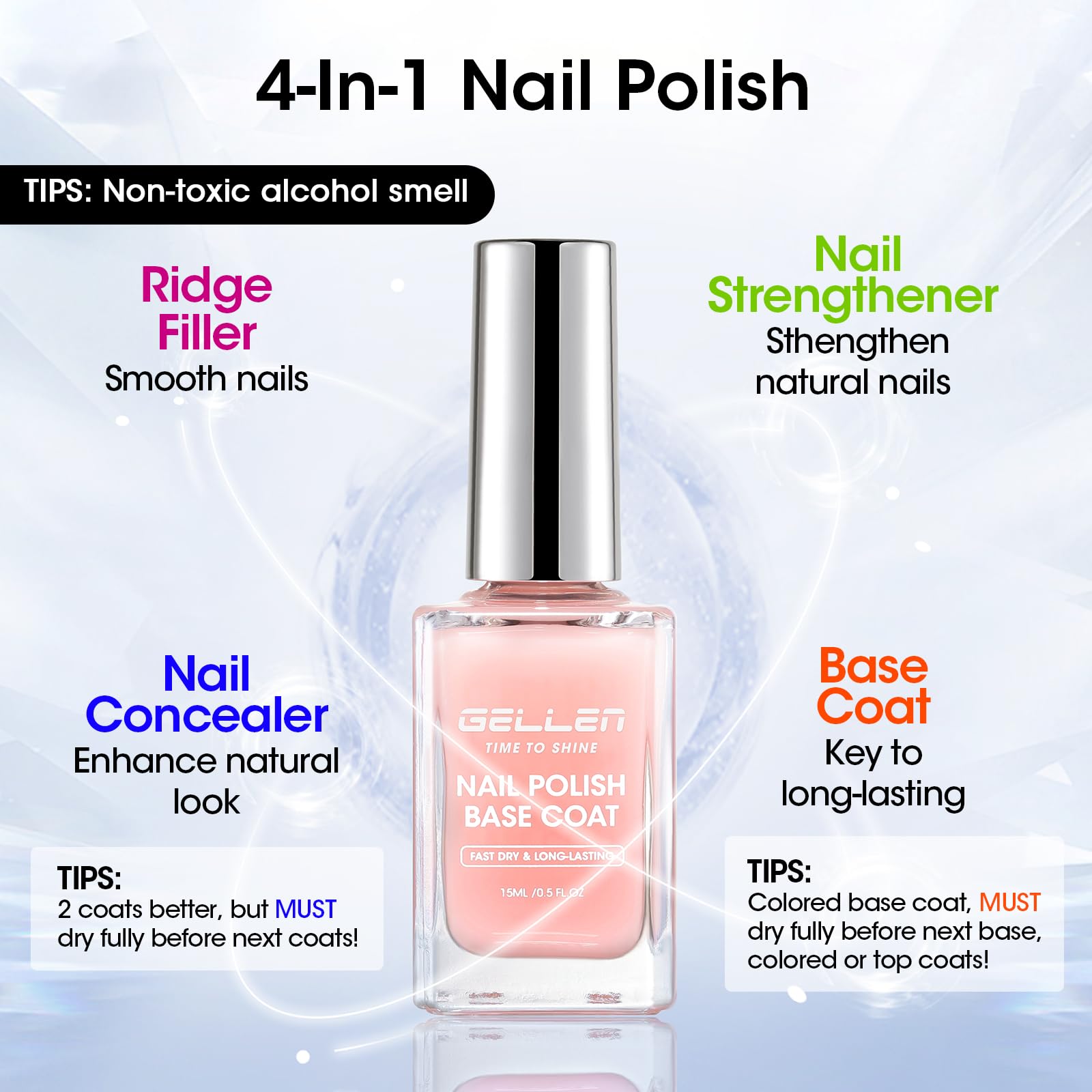 GELLEN milky-pink swatch on nail tip demonstrates subtle coverage benefit