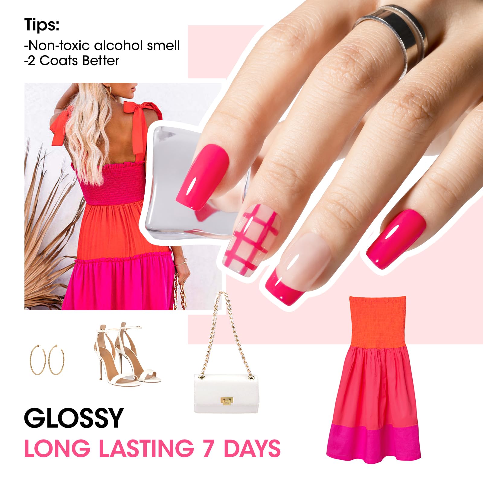 GELLEN swatch strip with six hot pink shades showing vibrant color range and coverage