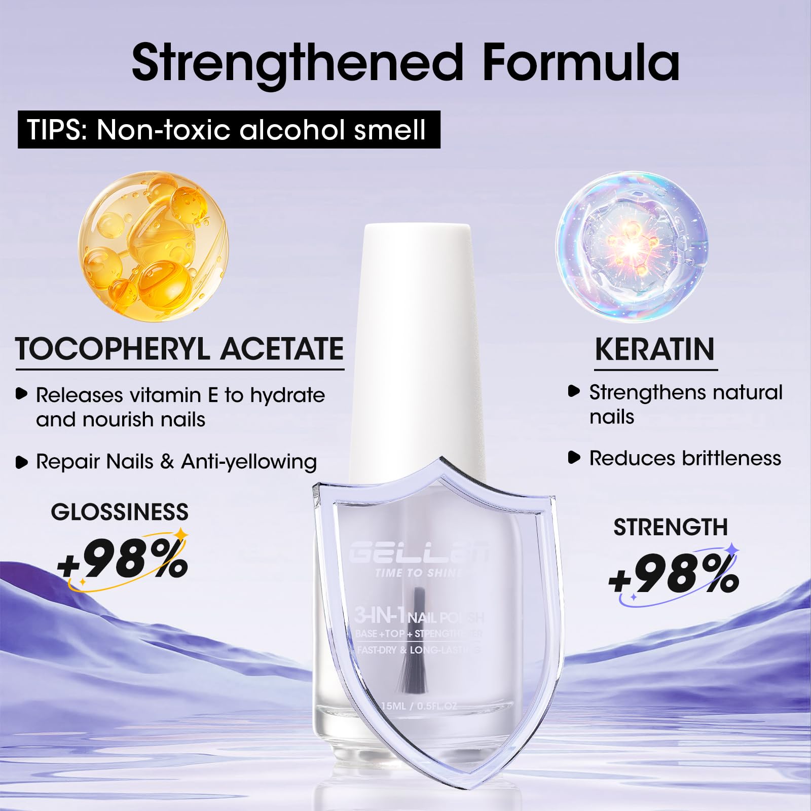 GELLEN texture detail highlighting sheer gloss and anti-yellowing benefit
