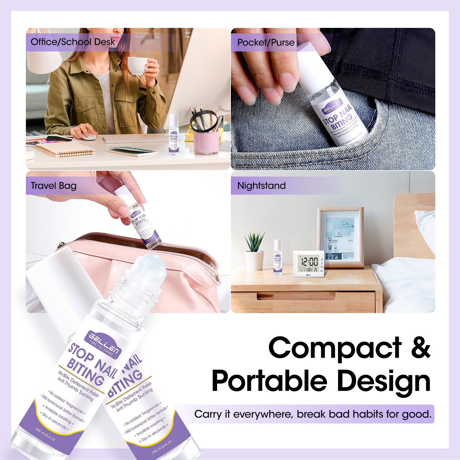 GELLEN bottle in travel pocket lifestyle scene for on-the-go use