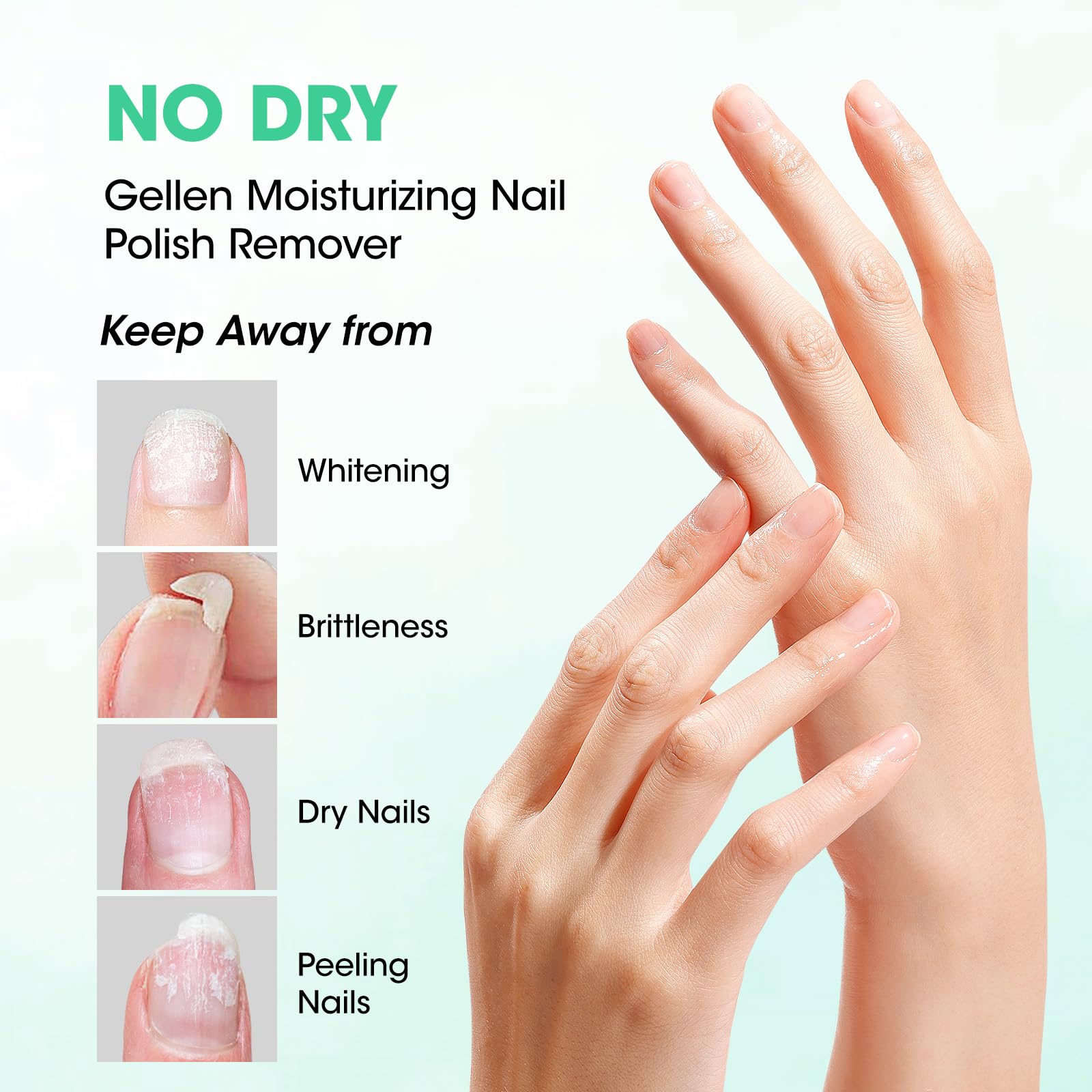 GELLEN before and after nails showing effective polish removal with no residue