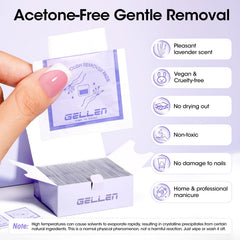 GELLEN pad wrapped on nail for gel soak showing gentle removal benefit