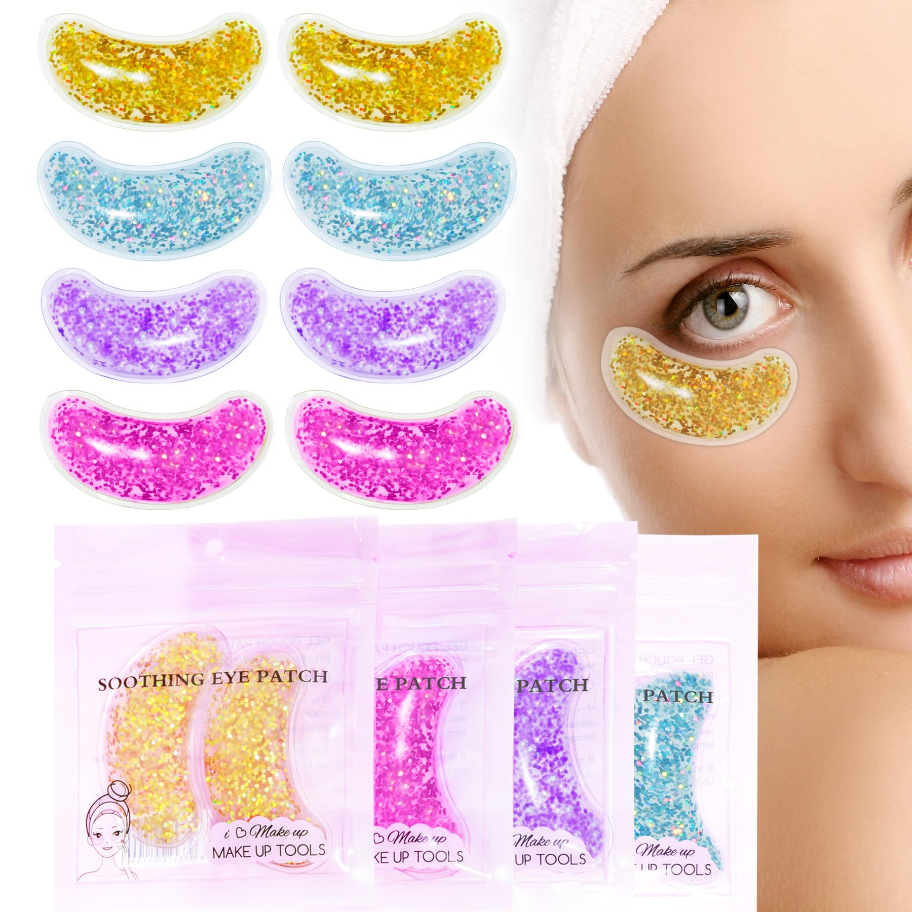 GELMAY front packaging showing 8 reusable eye patches and benefits