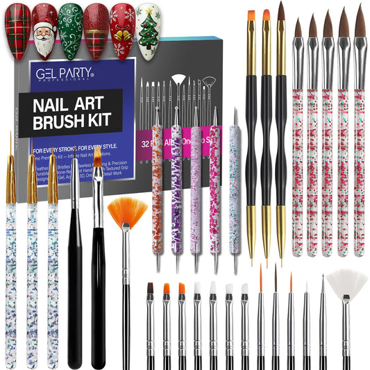 GEL PARTY front packaging showing full 32-piece kit and case benefit organization