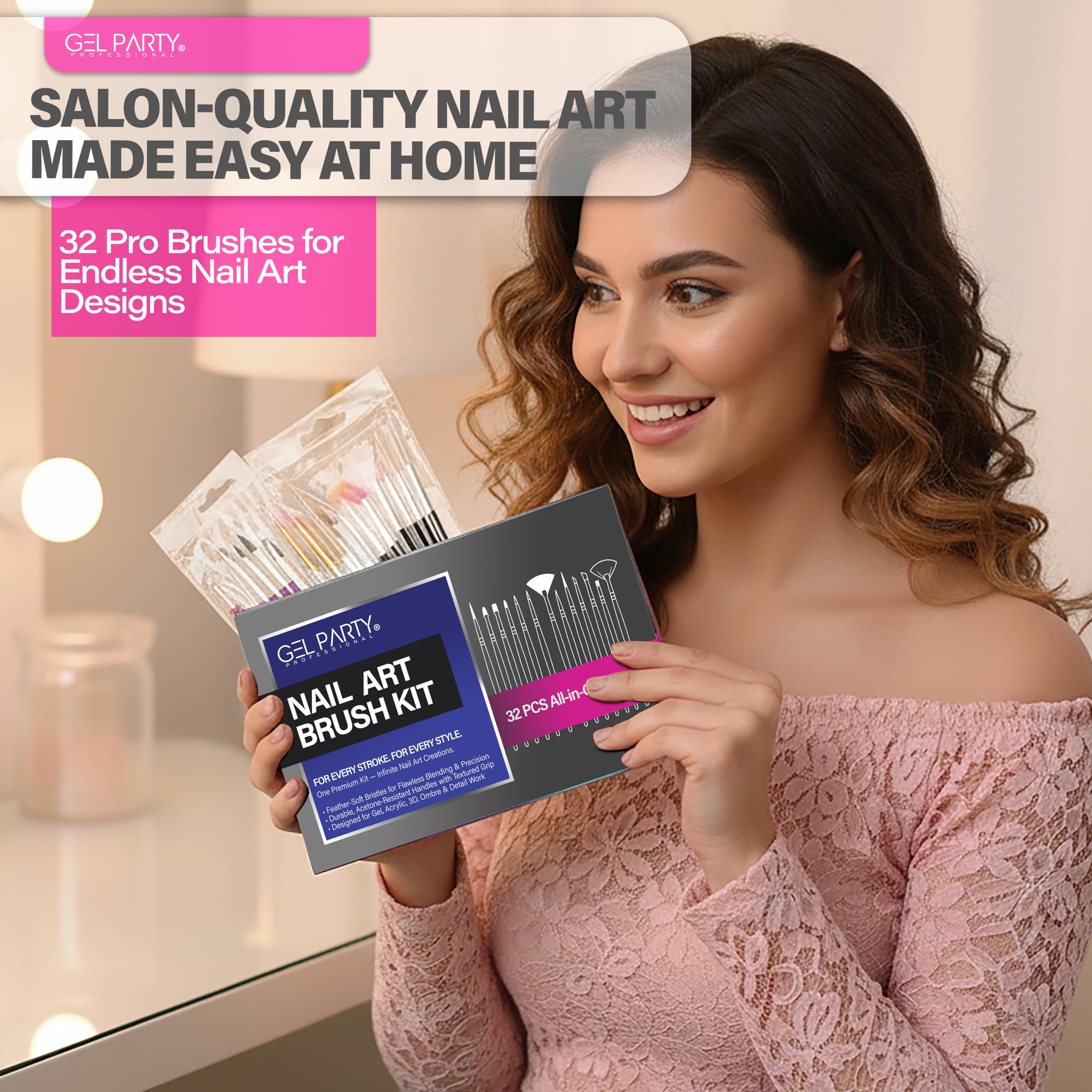 GEL PARTY brush in use on a client hand showing professional salon performance benefit