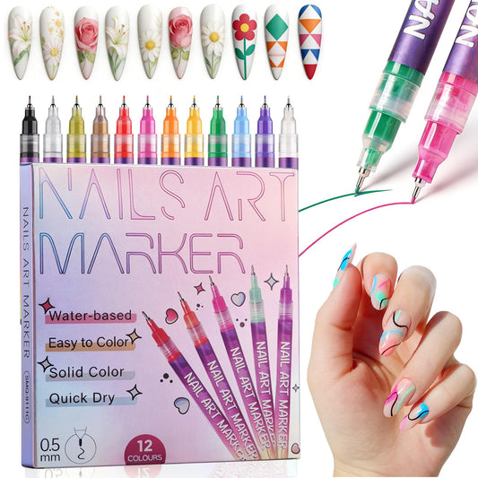 GEMSANVA front packaging showing 12 colorful nail art pens for neat storage