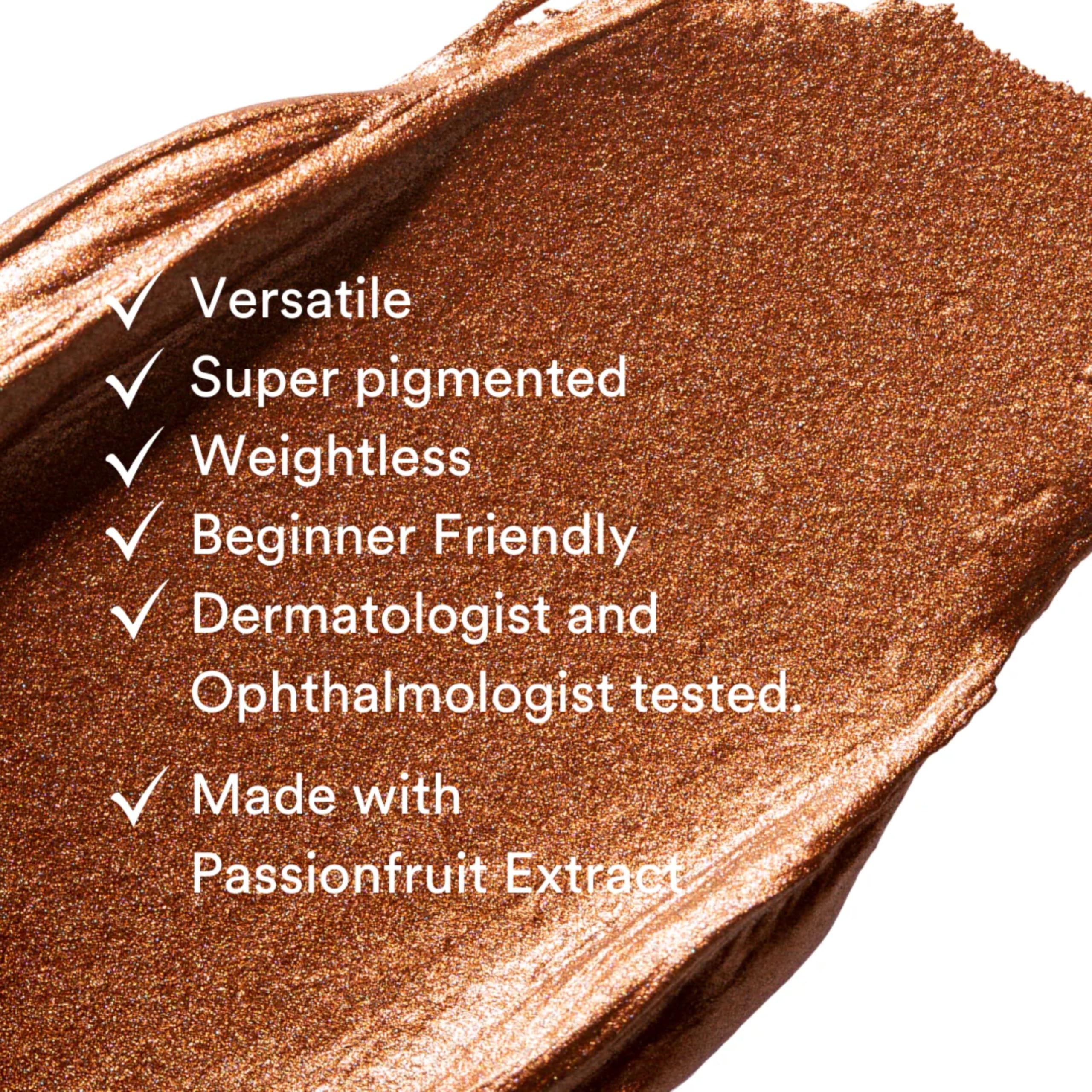 GEN SEE texture swipe showing molten-metal shimmer and blendable payoff