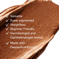 GEN SEE texture swipe showing molten-metal shimmer and blendable payoff