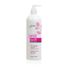 Gena Pedi Soft Lotion front pump bottle showing easy dispensing and moisturizing benefits