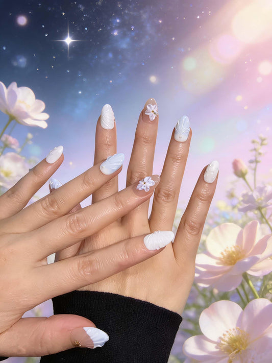 Generic close-up of 3D floral and seashell accents showcasing textured detail