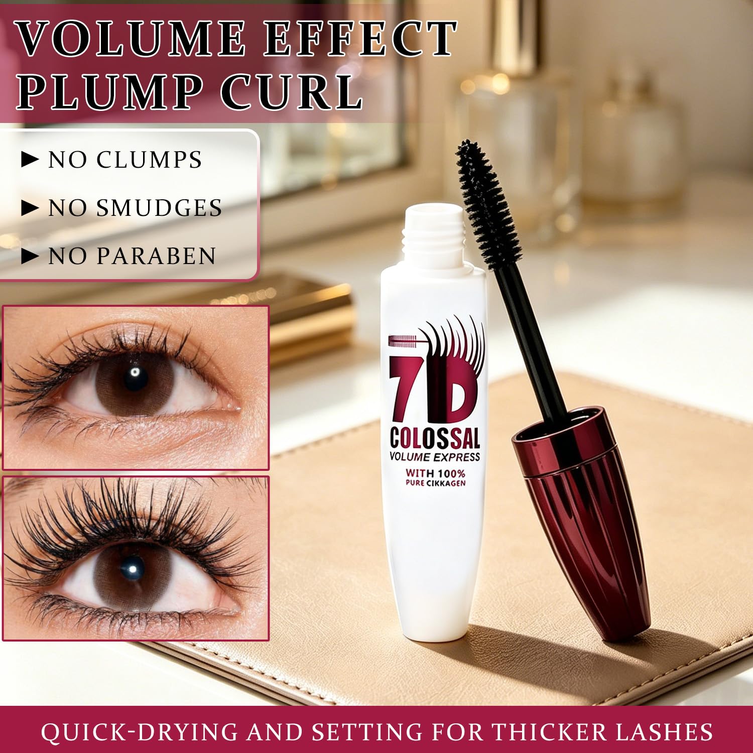 Generic 7D olive-shaped brush close-up capturing every lash precisely