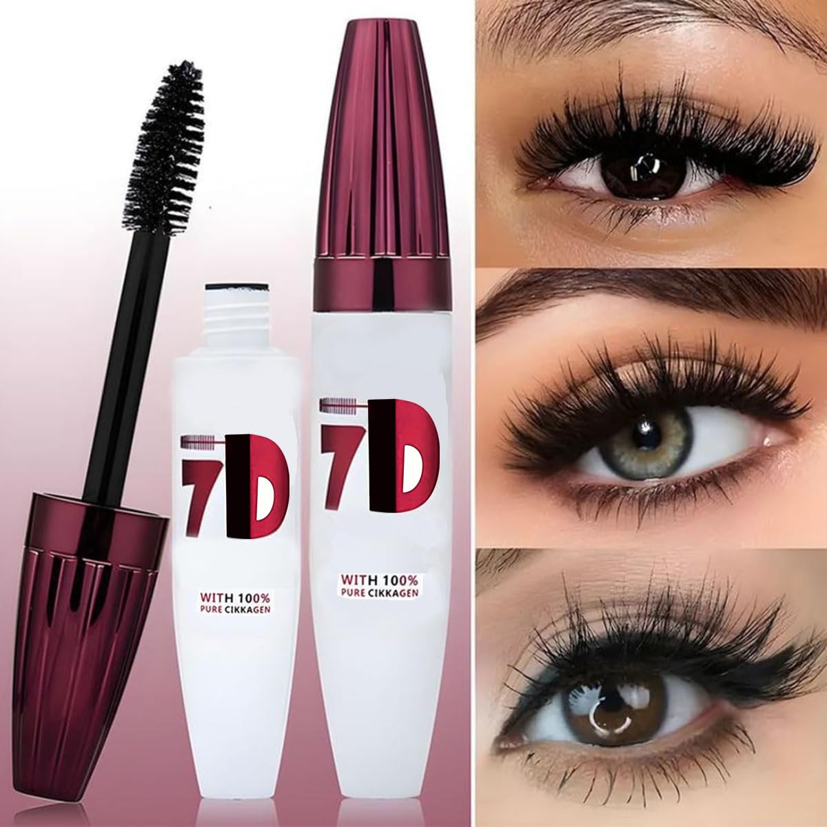 Generic 7D mascara texture on skin showing quick-dry, smooth finish benefit