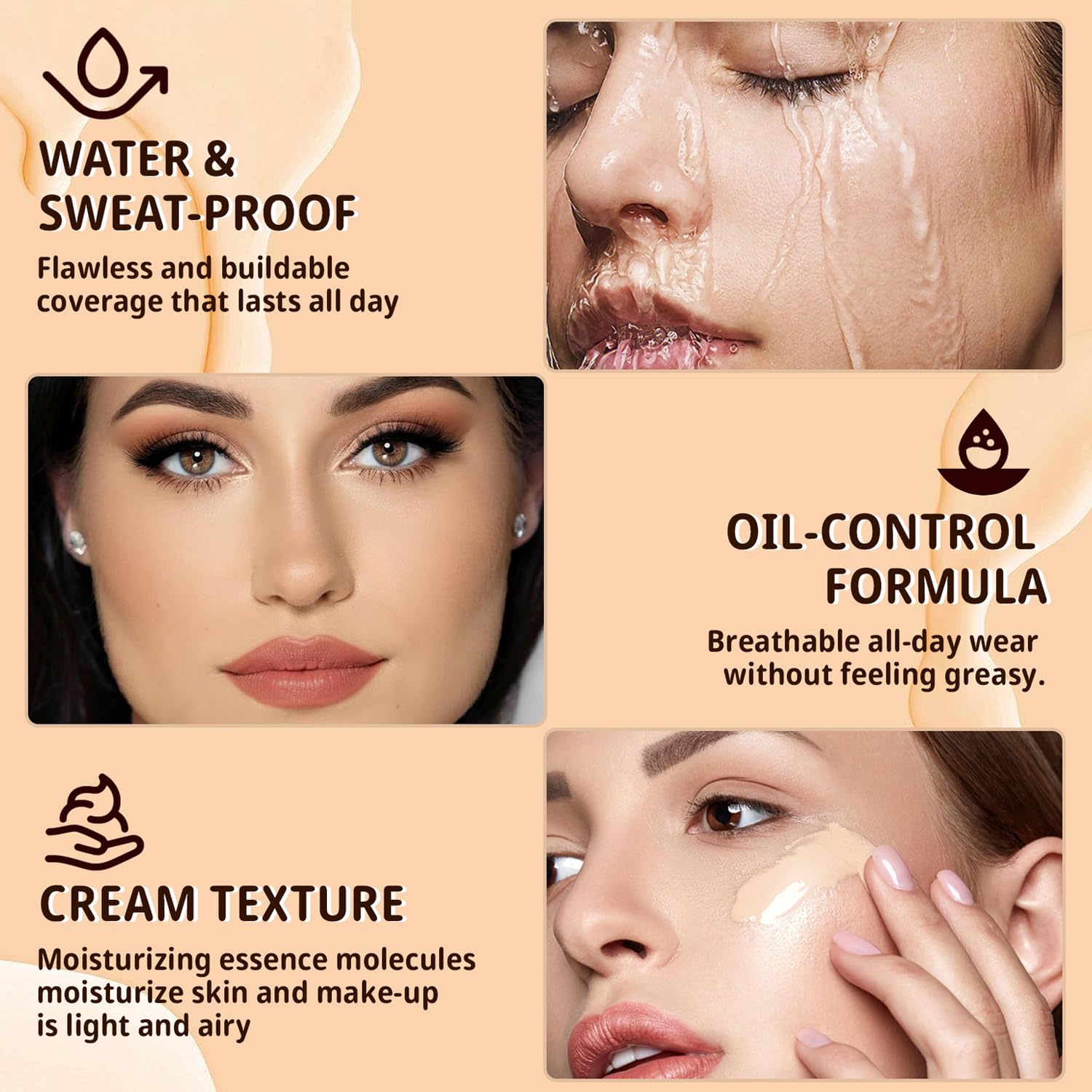 Generic foundation blended with brush on skin, showing smooth coverage
