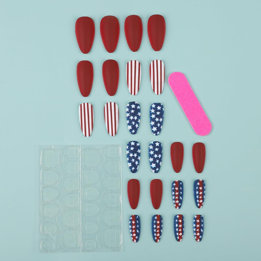 Generic hand applying press-on nail illustrating quick five-minute application benefit