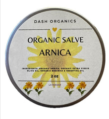 Generic brand arnica salve front tin showing label and lavender scent benefits