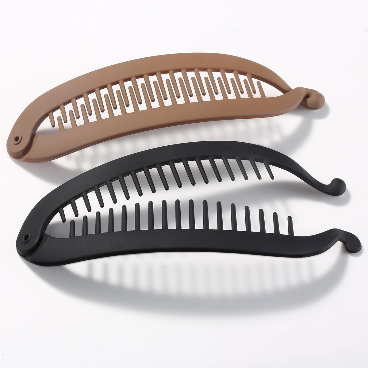 Generic banana clip front view showing two-tone set and secure hold benefit