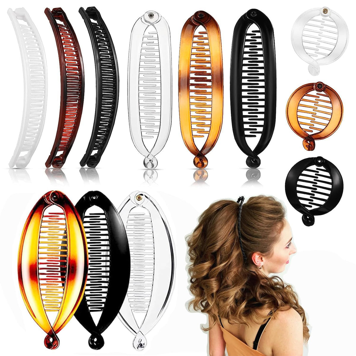 Generic banana clip front packaging shows set and colors, ready to style