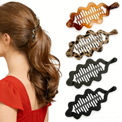 Generic banana clip front view showing glossy finish and secure grip benefit