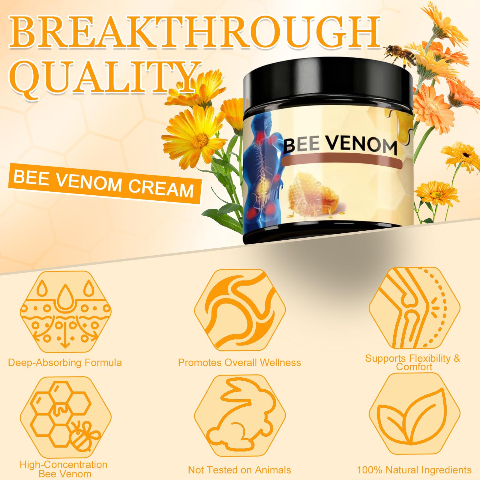Generic bee venom cream applied to knee demonstrating easy massage-in application and mobility support