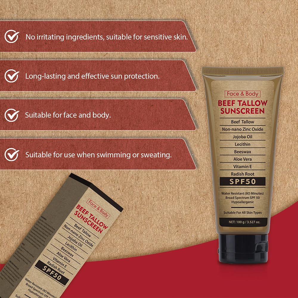 Generic beef tallow sunscreen zinc oxide powder next to balm showing mineral protection benefit