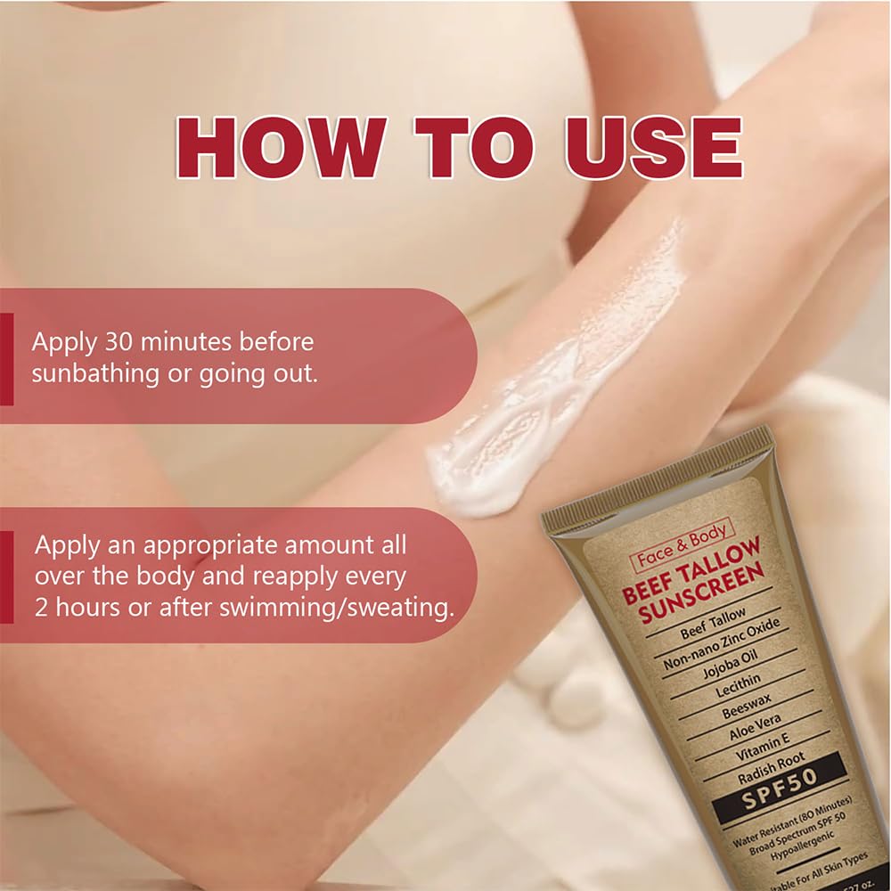 Generic beef tallow sunscreen label detail showing ingredient list and fragrance-free benefit