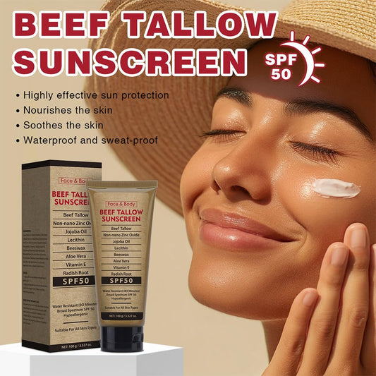 Generic beef tallow sunscreen close-up texture showing smooth balm and fast absorption benefit