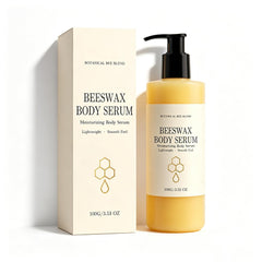 Generic beeswax body serum front bottle showing label and vanilla scent benefits