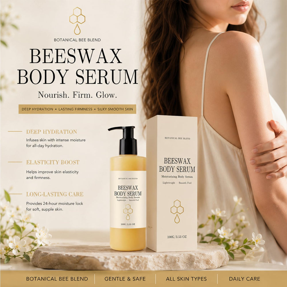 Generic beeswax body serum pump close-up highlighting easy dispensing and controlled use