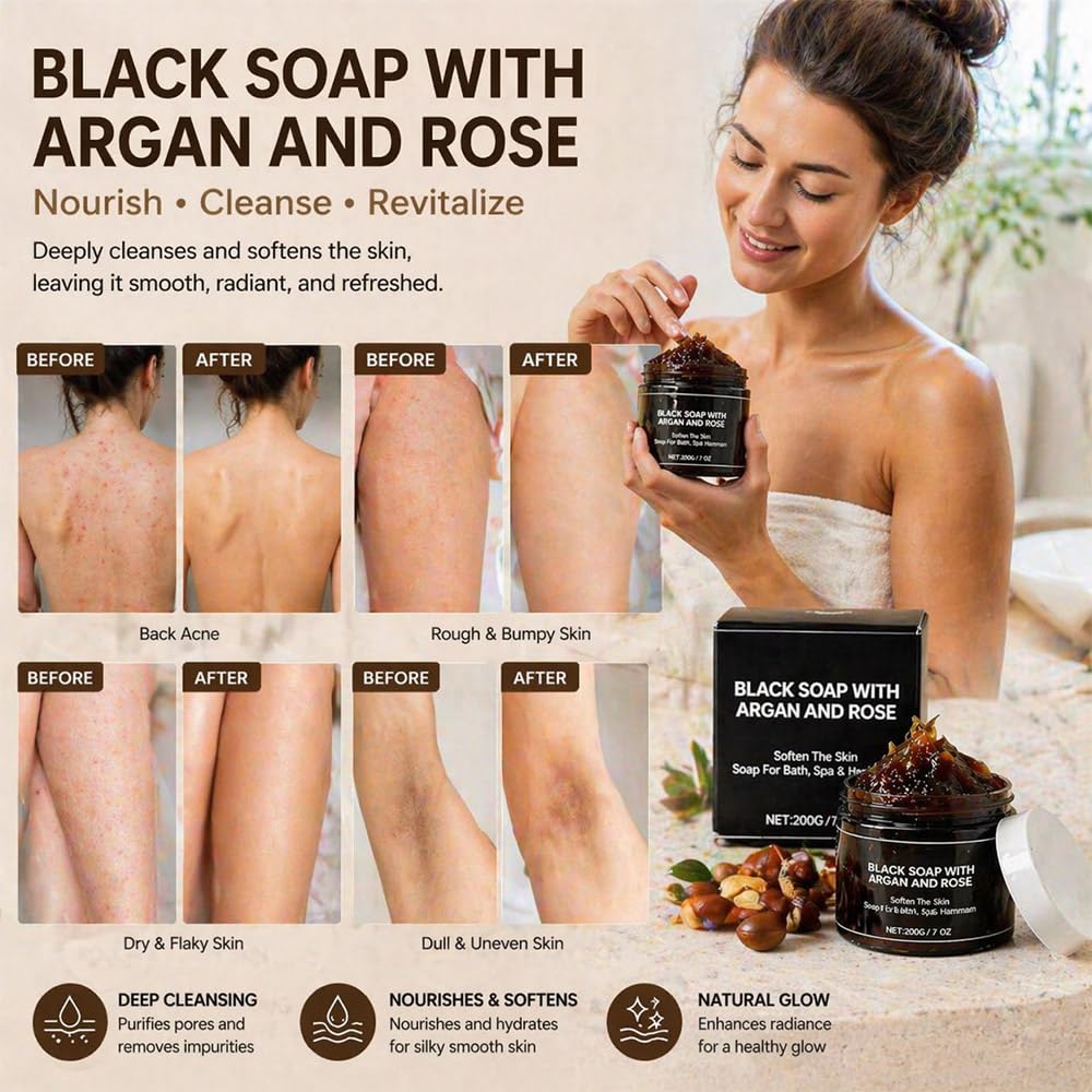 Generic black soap creamy texture closeup demonstrating smooth hydrating formula