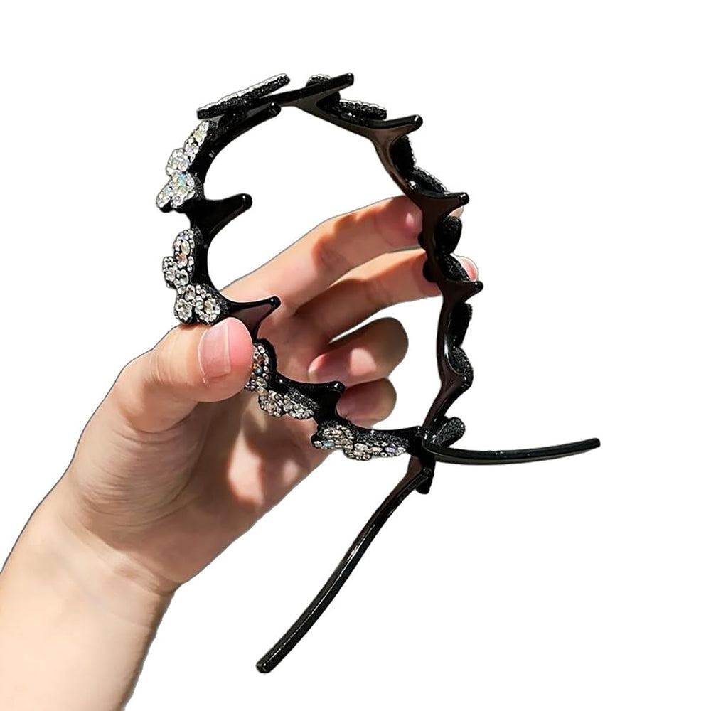 Generic butterfly headband in an evening outfit showing glamorous finishing touch benefit