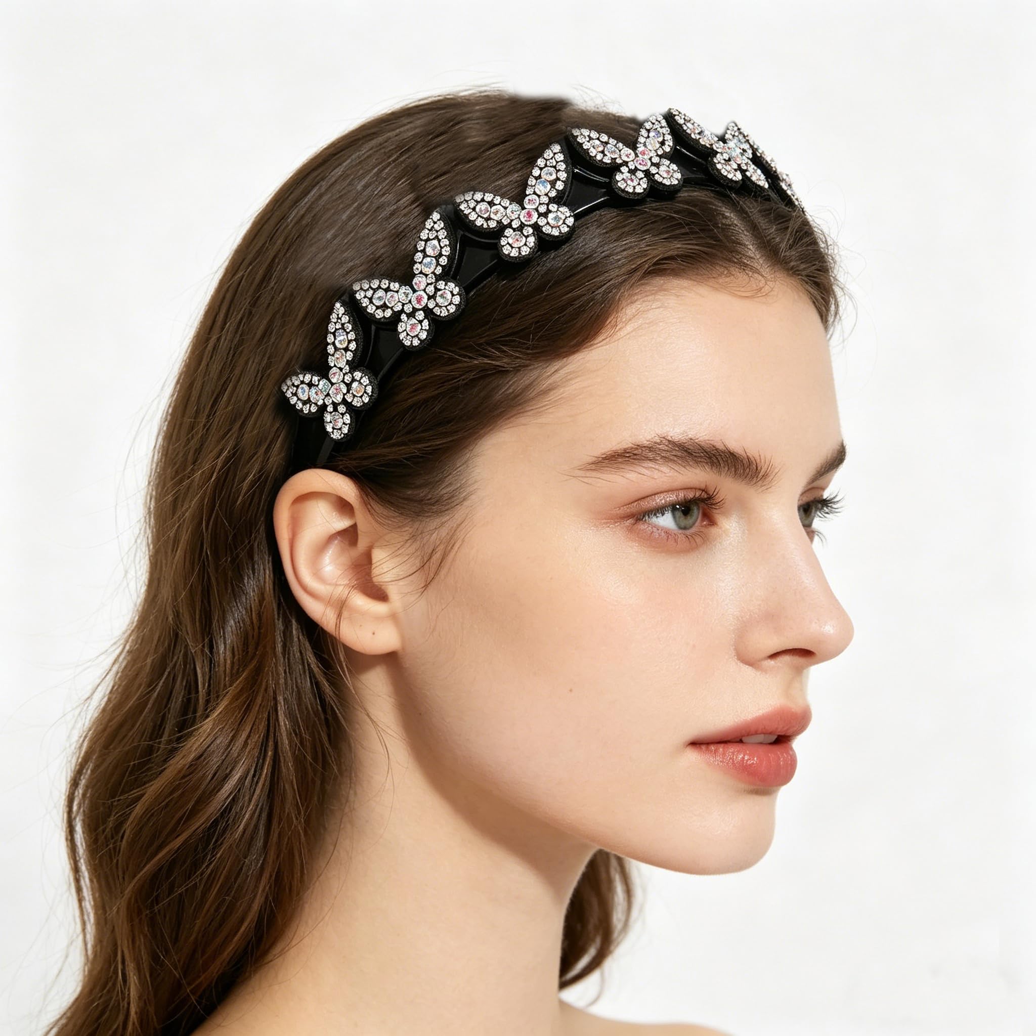Generic butterfly headband side profile showing comb teeth for non-slip secure hold