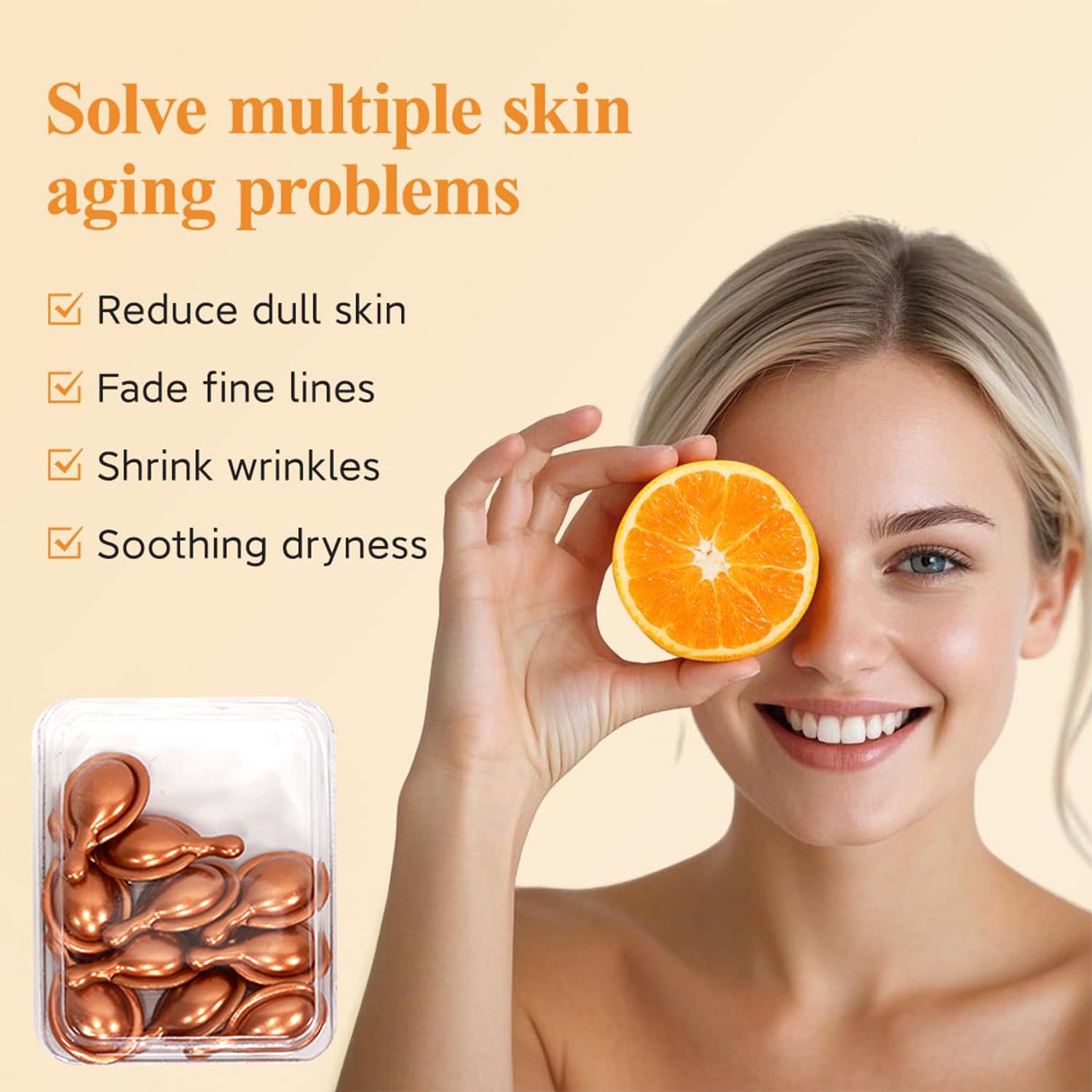 Generic hand holding a capsule to show size and portability for travel and on-the-go skincare