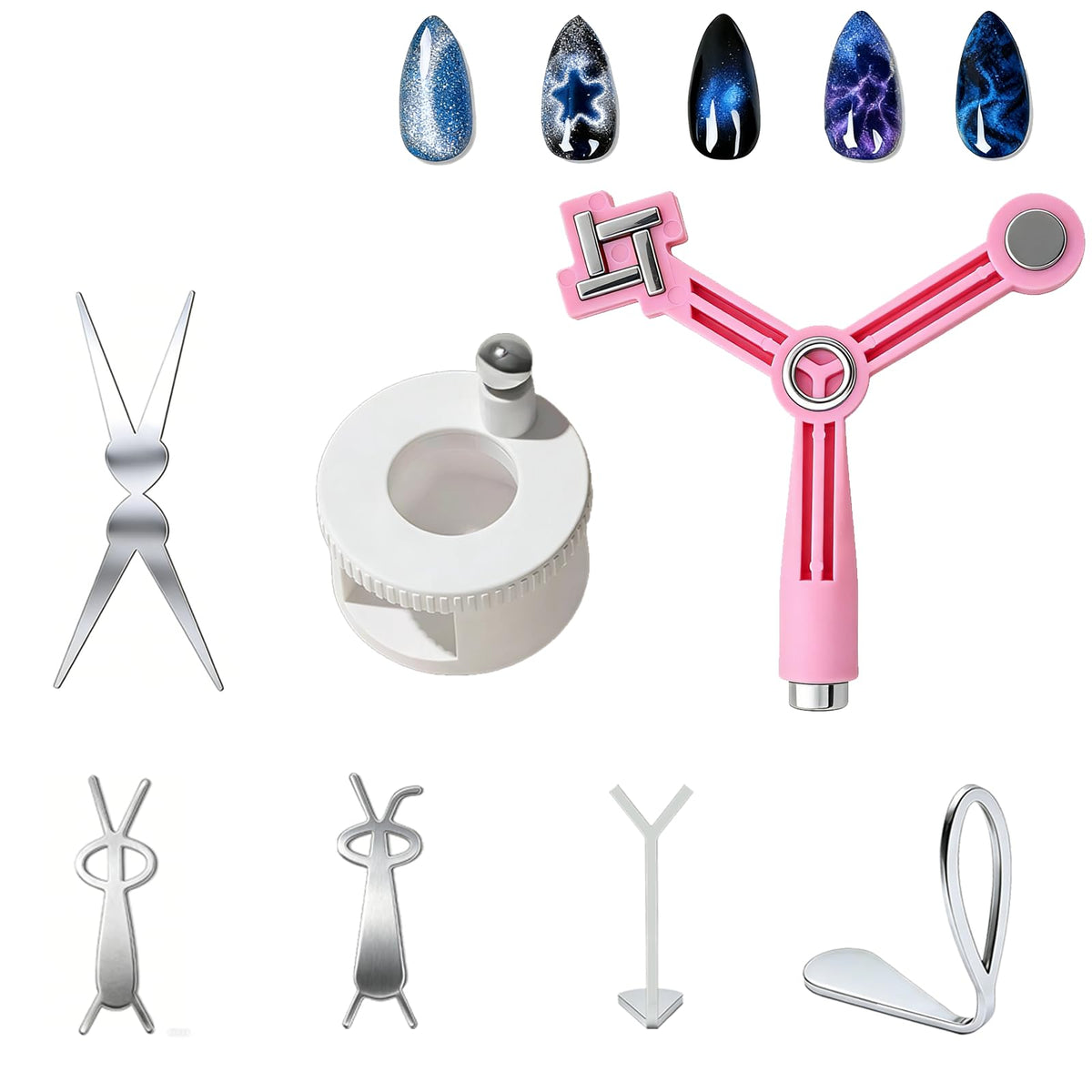 Generic brand front packaging of the 7PCS cat eye magnet set showing contents and portability benefits