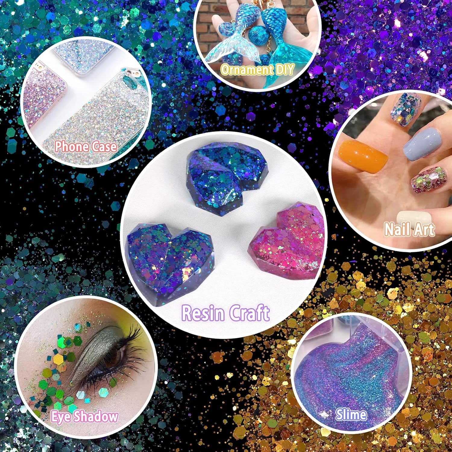 Generic chameleon glitter assorted jars arranged showing organized storage and gift-ready benefit