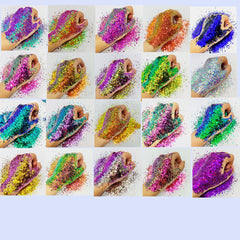 Generic chameleon glitter macro texture shot showing hexagon detail and high sparkle benefit