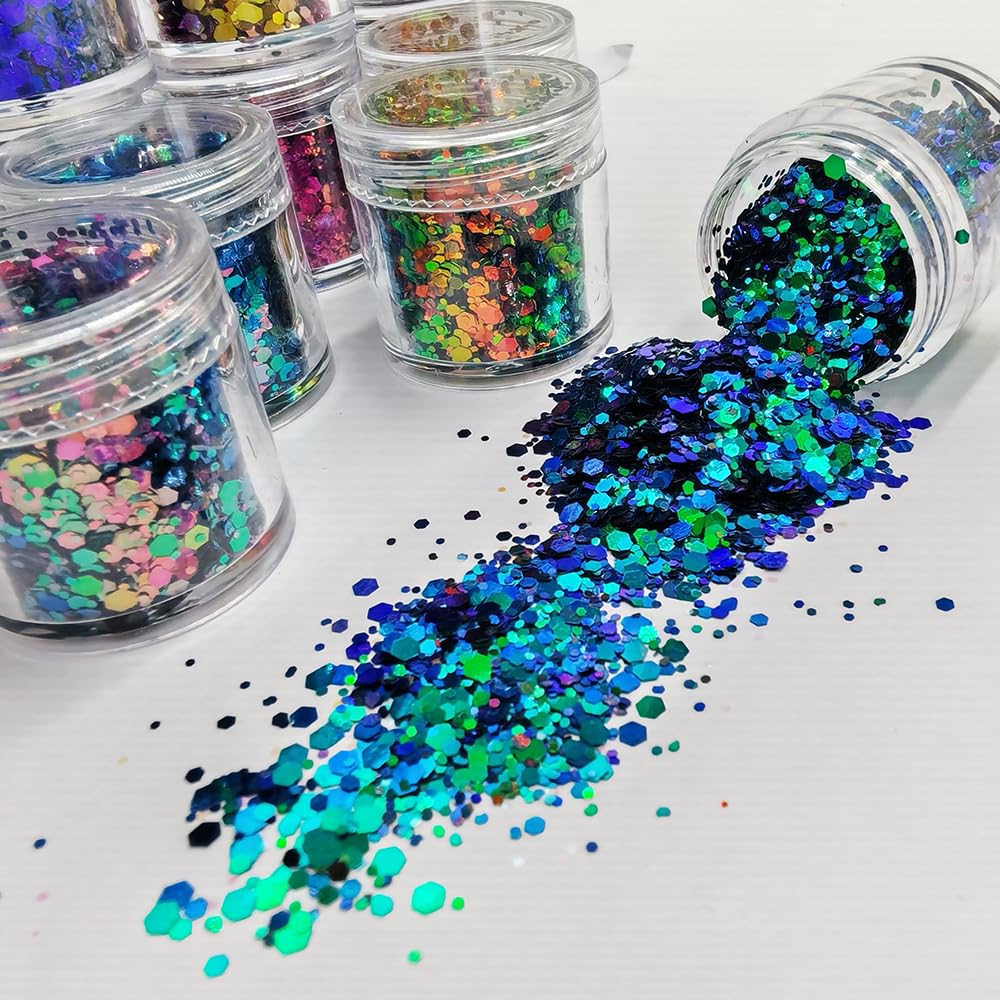Generic chameleon glitter decorated tumbler illustrating craft use and eye-catching result benefit