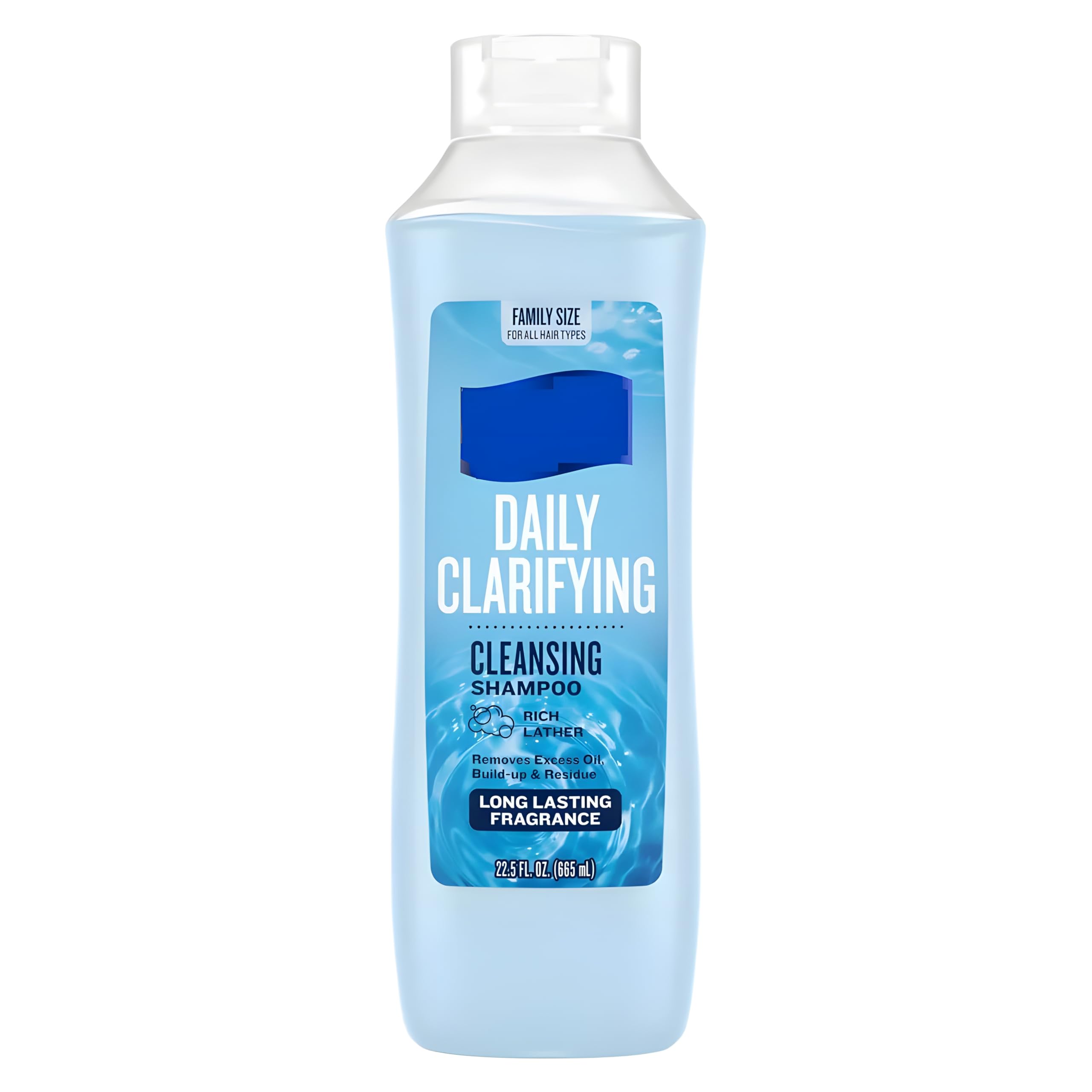 Generic clarifying shampoo front bottle showing label and size, clear value