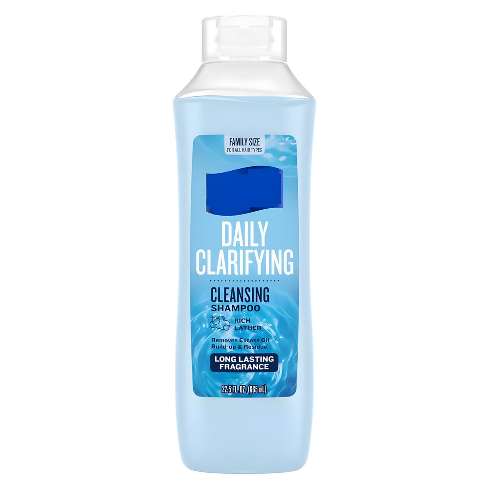 Generic clarifying shampoo front bottle showing label and size, clear value