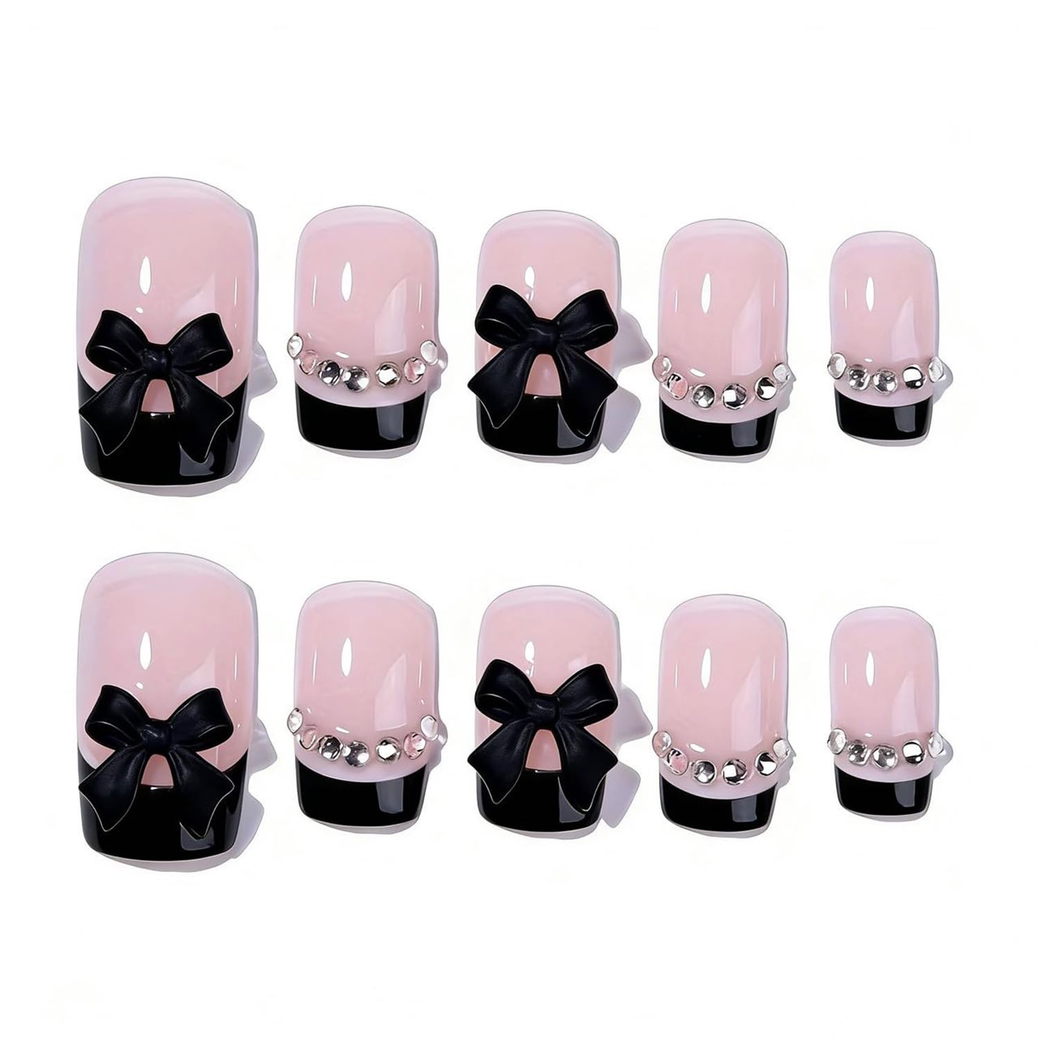 Generic close-up of bow rhinestone detail on nail, highlighting decorative sparkle and polish