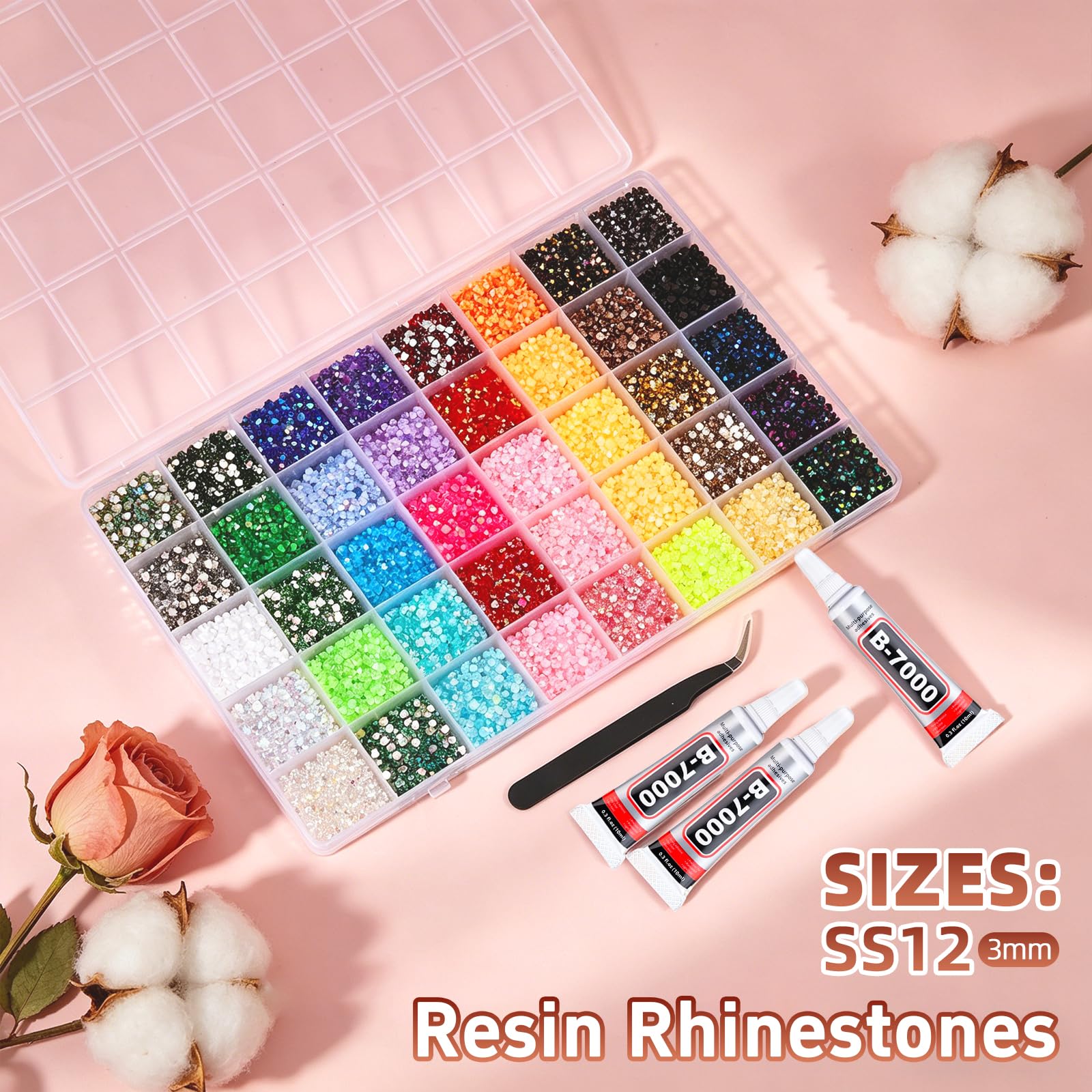Generic close-up of 3mm resin jelly rhinestones showing iridescent texture and sparkle benefit