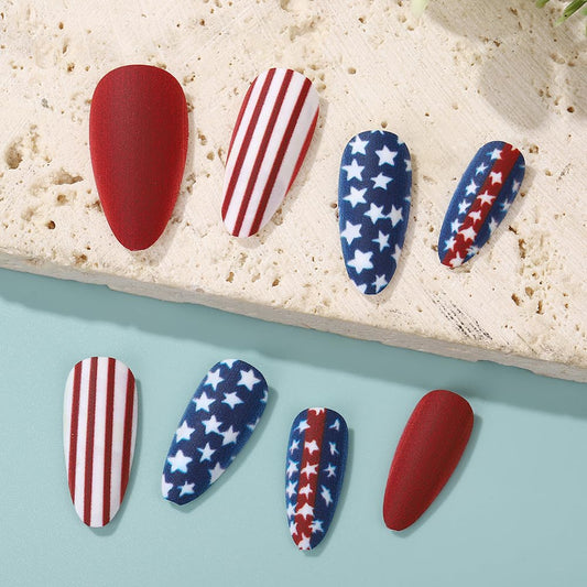 Generic close-up of almond tip stars design highlighting intricate patriotic detailing