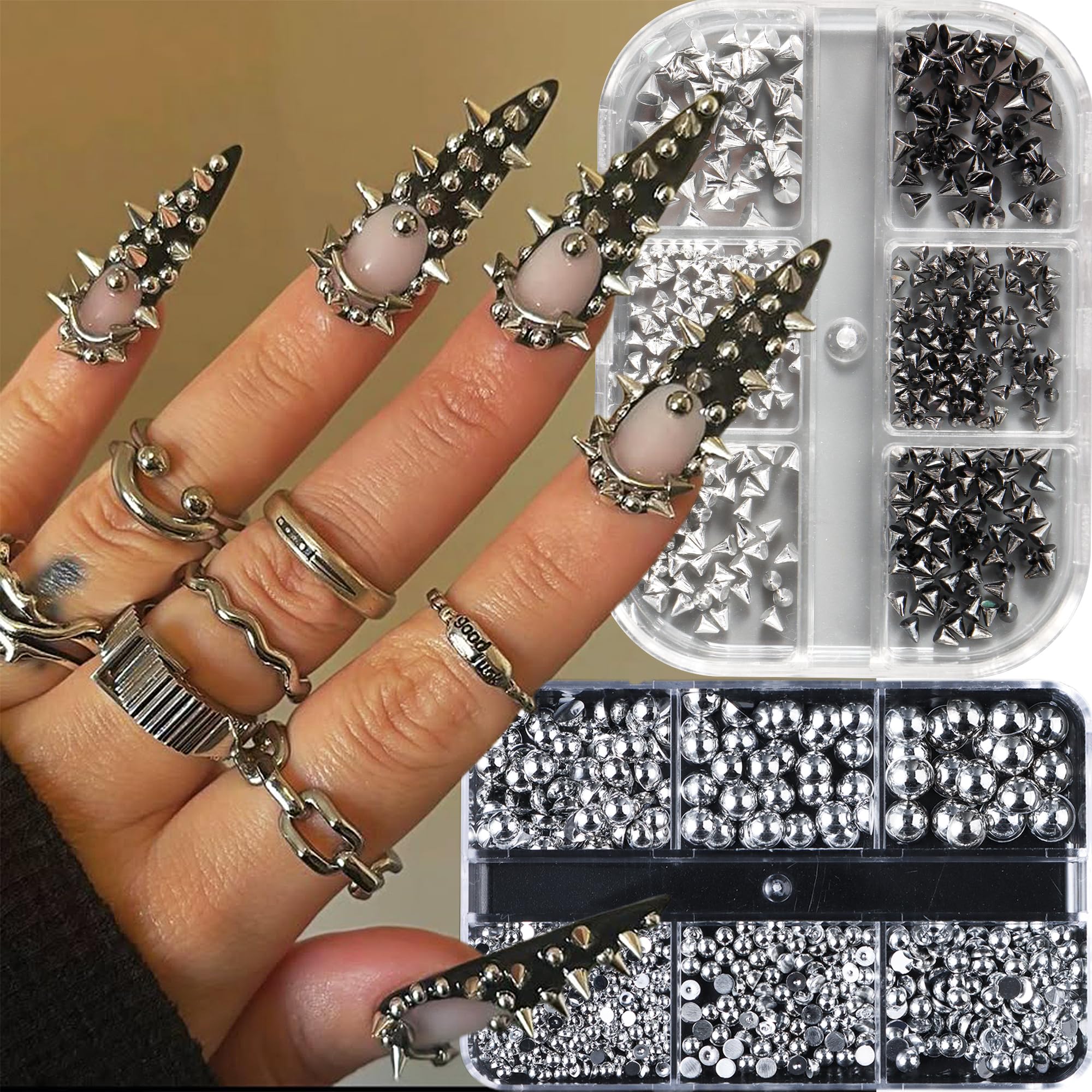Generic closeup of black cone spikes showing edgy finish and long-lasting wear