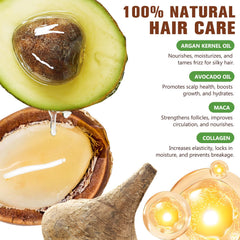 Generic collagen hair mask with argan oil bottle highlighting shine and softness